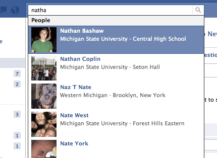 Screenshot for Facebook autosuggest